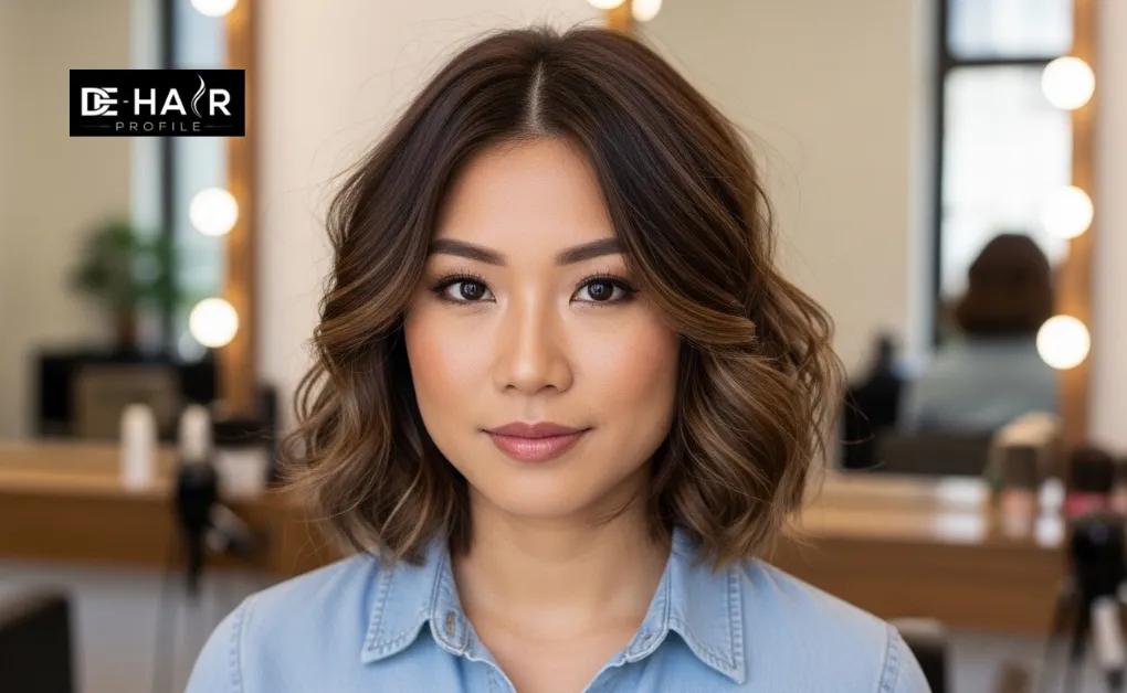 A playful curly bob with natural texture, highlighting how mid-length and shoulder-length hairstyles can enhance cheekbones